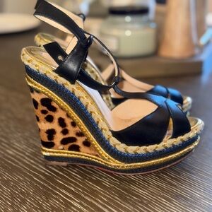 🔥Christian Louboutin Trotolita Leopard Print Wedge Sandals🔥
